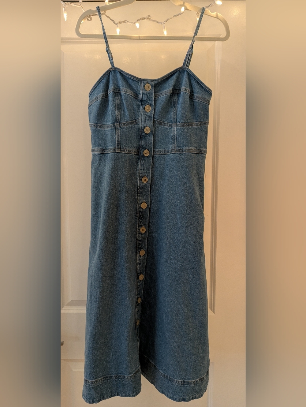 Universal Thread Blue Button-Front Denim Midi Dress with Spaghetti Straps
